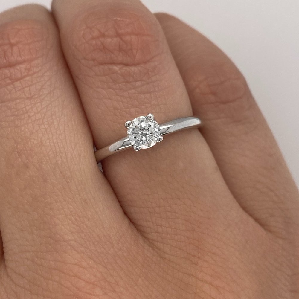0.50 Ct Natural Round Cut Diamond Engagement Ring 14K White Gold